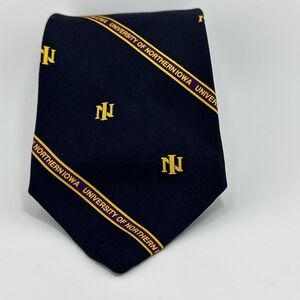 University of Northern Iowa UNI 100% Silk Necktie Schreter Navy Purple Gold